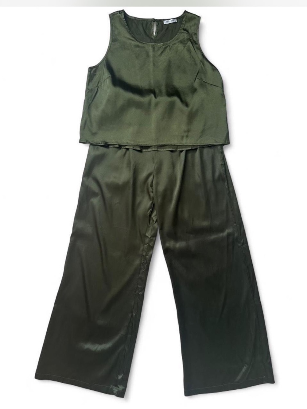 Sleeveless Olive Green Satin Pj Set